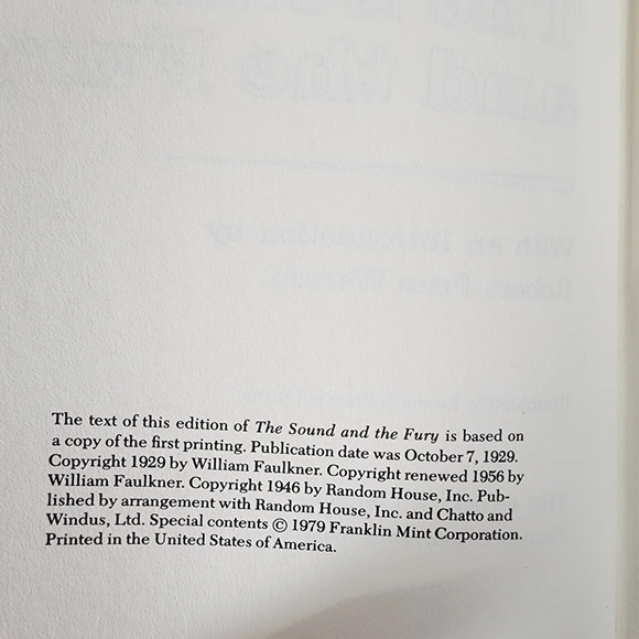 The Sound and the Fury Vintage 1979 Franklin Library Novel 1/4 Leatherbound - Picture 5 of 12